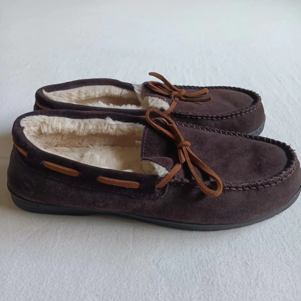 Dearfoams Med Sz 9-10 Dark Brown Men's Loafers Cozy Soft